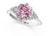 White gold Fancy Pink Cushion Cut Brilliant Diamond with Cluster Setting on a Beaded Band and Four-Prong Setting_55