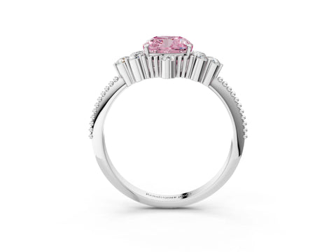White gold Fancy Pink Cushion Cut Brilliant Diamond with Cluster Setting on a Beaded Band and Four-Prong Setting_57