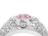 White gold Fancy Pink Cushion Cut Brilliant Halo Pave Diamond Milgrain Ring_4