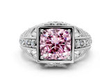 White gold Fancy Pink Cushion Cut Brilliant Milgrain Filigree Diamond Ring with Square Prong Setting_12