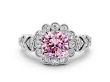 White gold Fancy Pink Cushion Cut Brilliant Milgrain Pave Heart Band Solitaire Ring_12