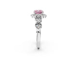 White gold Fancy Pink Cushion Cut Brilliant Milgrain Pave Heart Band Solitaire Ring_14