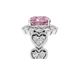 White gold Fancy Pink Cushion Cut Brilliant Milgrain Pave Heart Band Solitaire Ring_17