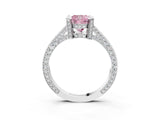 White gold Fancy Pink Cushion Cut Brilliant Split Shank Pave Solitaire Ring with Four-Prong Setting_3