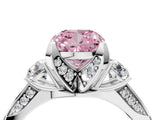 White gold Fancy Pink Cushion Cut Brilliant Three-Stone Diamond Ring with Pavé Band and Four-Prong Setting_19