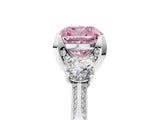 White gold Fancy Pink Cushion Cut Brilliant Three-Stone Diamond Ring with Pavé Band and Four-Prong Setting_20
