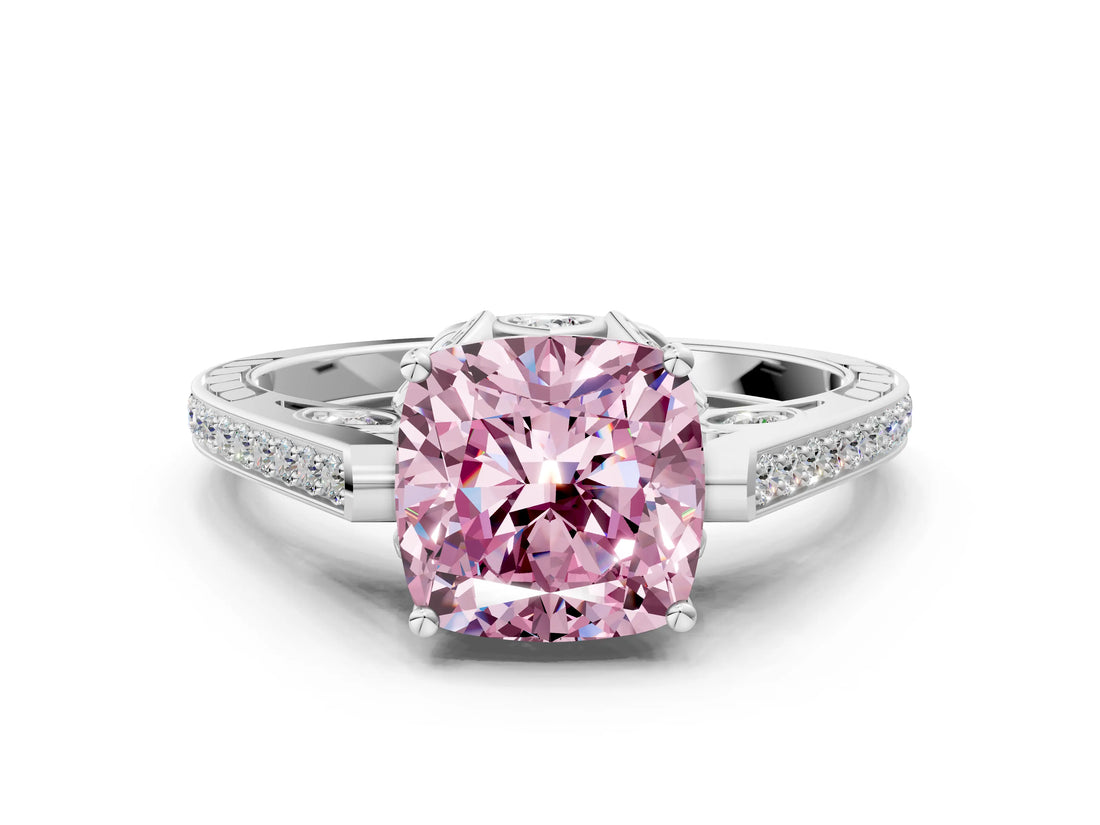 White gold Fancy Pink Cushion  Cut Cathedral Pave Diamond Engagement Ring with Six-Prong Setting_32