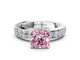 White gold Fancy Pink Cushion  Cut Channel Set Diamond Engagement Ring with Four-Prong Setting_240