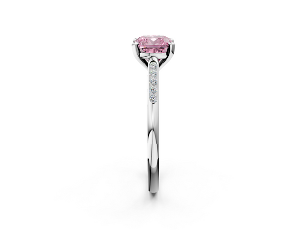 White gold Fancy Pink Cushion  Cut Channel Set Solitaire Engagement Ring with Four-Prong Setting