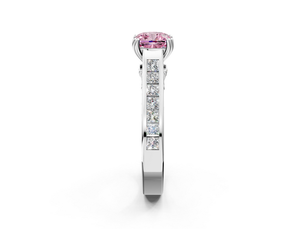 Platinum Fancy Pink Cushion  Cut Channel Set Solitaire Engagement Ring with Prong Setting