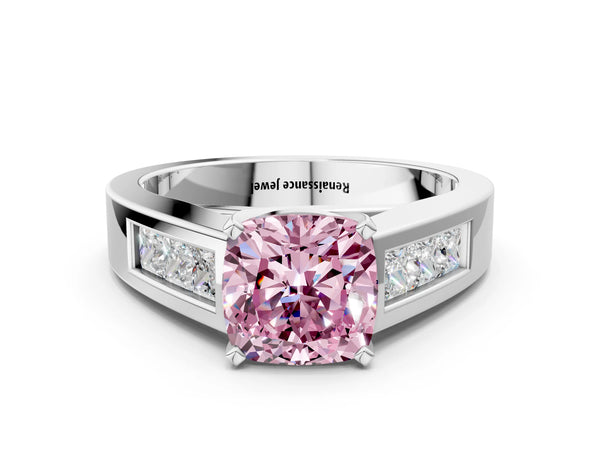 Sterling Silver Cushion Cut Engagement Ring Setting for Fancy Pink Center with Channel-Set Shoulders