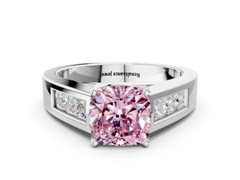 White gold Fancy Pink Cushion Cut Cut Channel Set Solitaire Ring with Four-Prong Setting_12