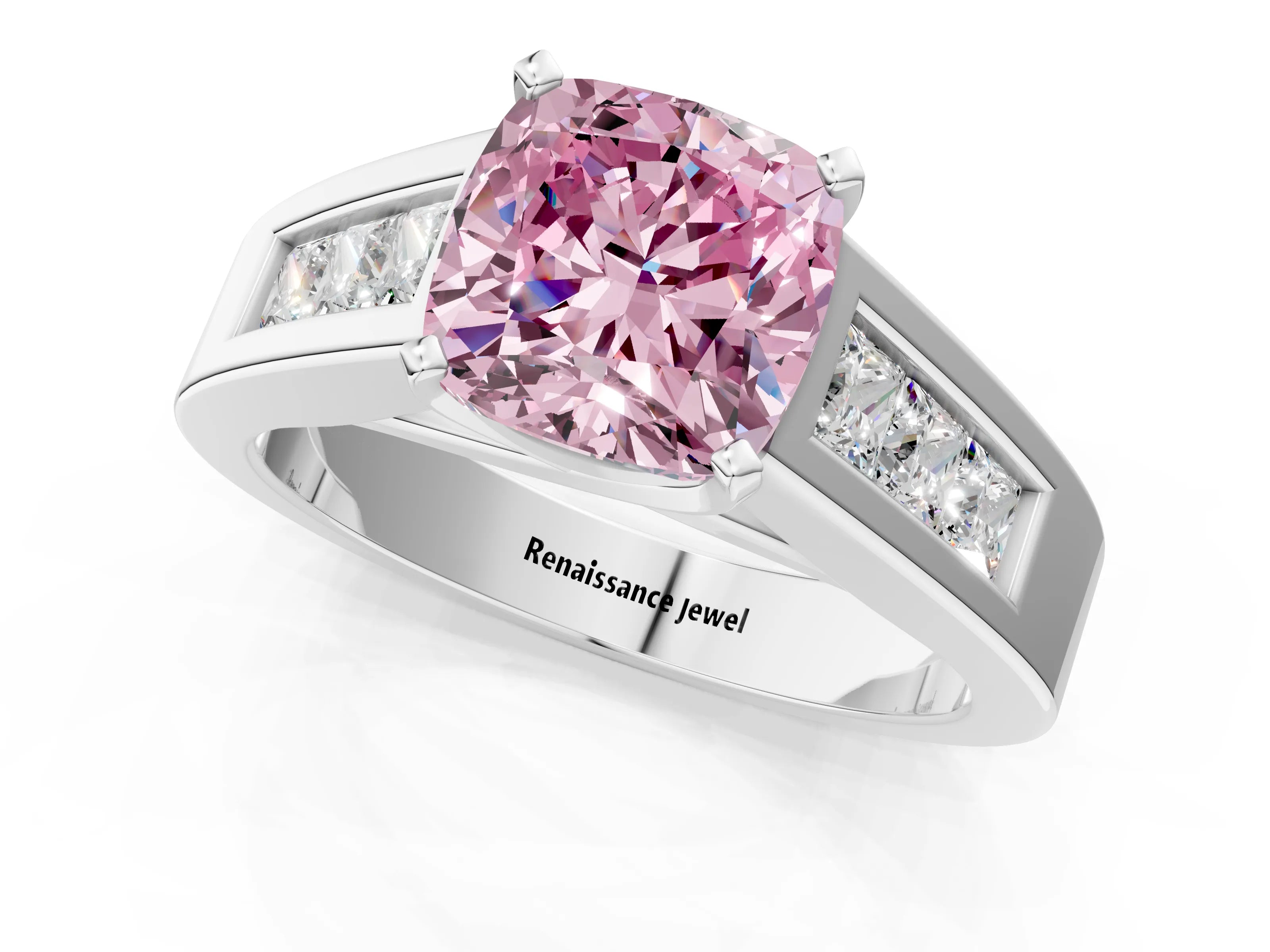 White gold Fancy Pink Cushion Cut Cut Channel Set Solitaire Ring with Four-Prong Setting_13