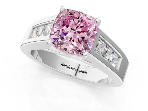 White gold Fancy Pink Cushion Cut Cut Channel Set Solitaire Ring with Four-Prong Setting_13