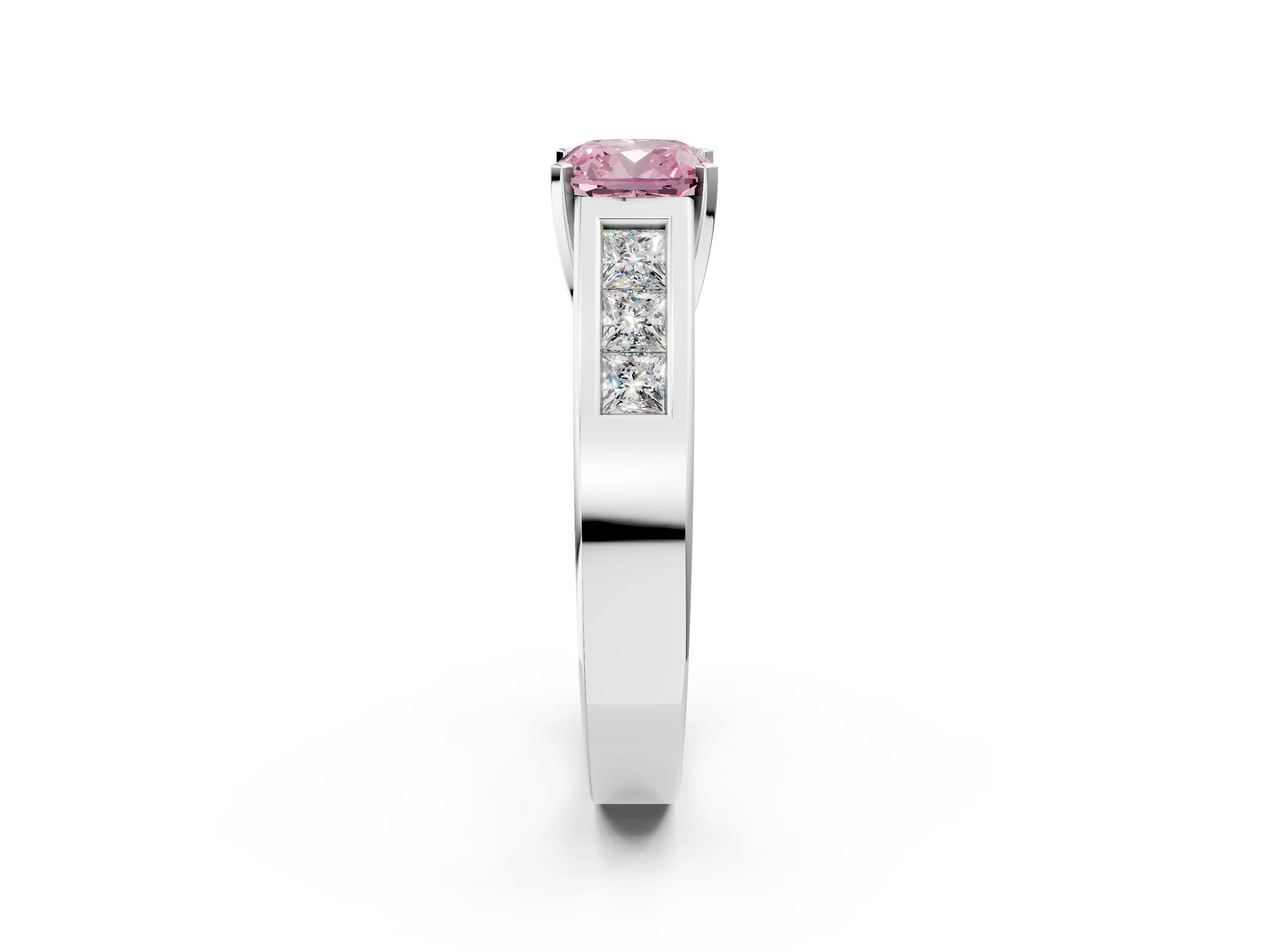 White gold Fancy Pink Cushion Cut Cut Channel Set Solitaire Ring with Four-Prong Setting_14