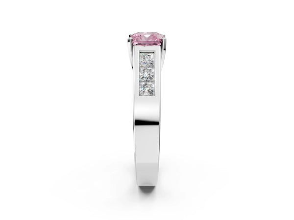 Platinum Cushion Cut Engagement Ring Setting for Fancy Pink Center with Channel-Set Shoulders
