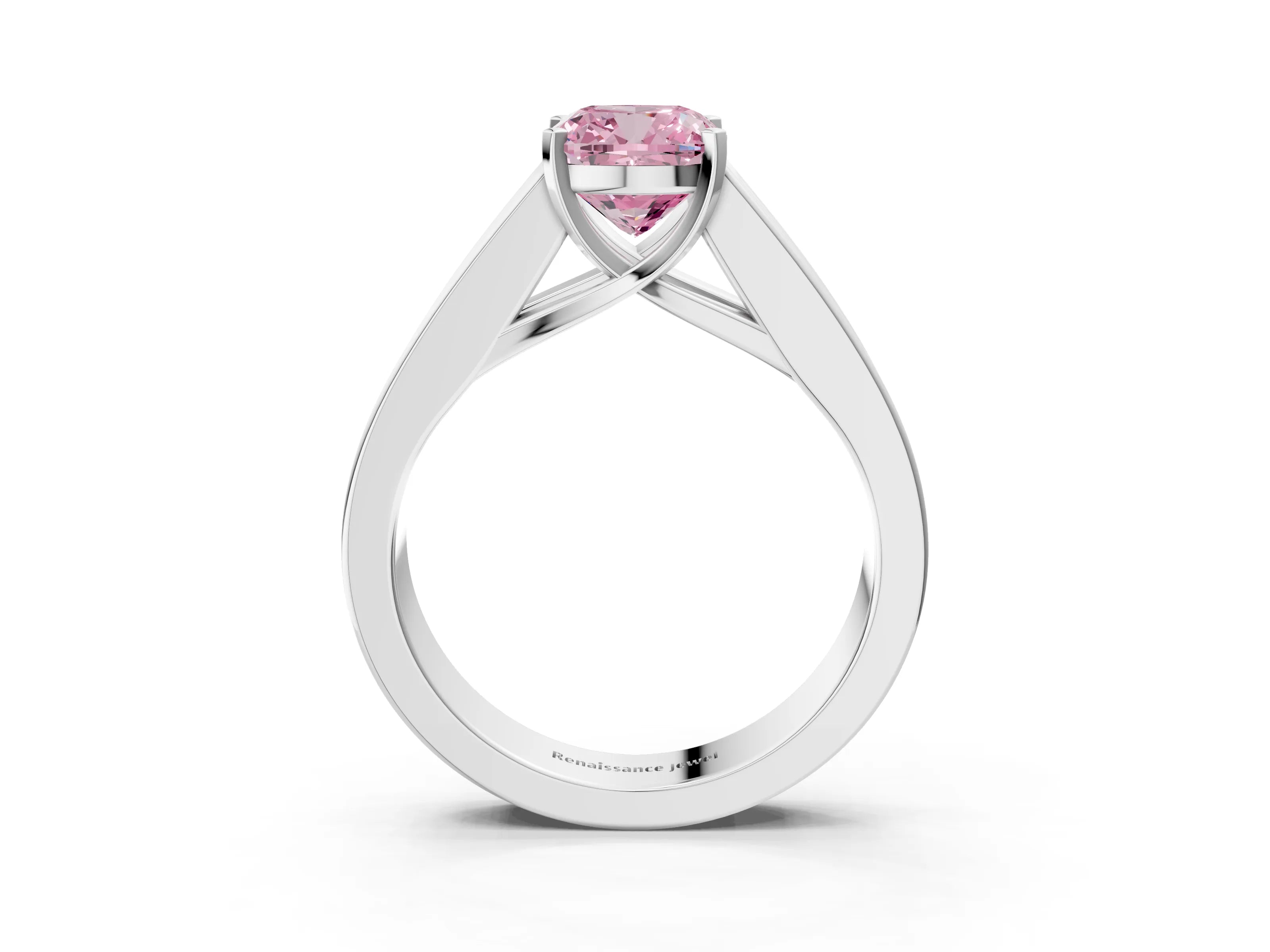 White gold Fancy Pink Cushion Cut Cut Channel Set Solitaire Ring with Four-Prong Setting_15