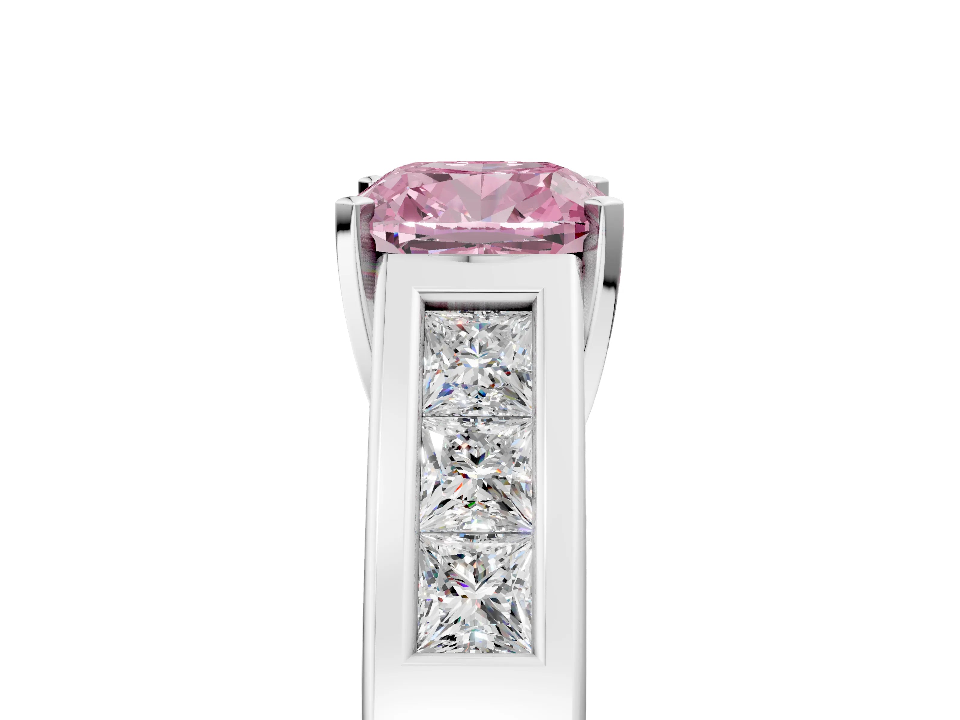 White gold Fancy Pink Cushion Cut Cut Channel Set Solitaire Ring with Four-Prong Setting_17