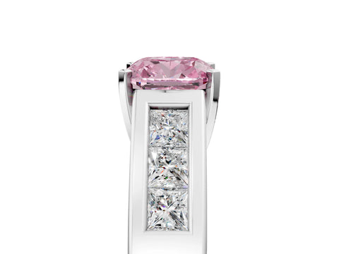 White gold Fancy Pink Cushion Cut Cut Channel Set Solitaire Ring with Four-Prong Setting_17