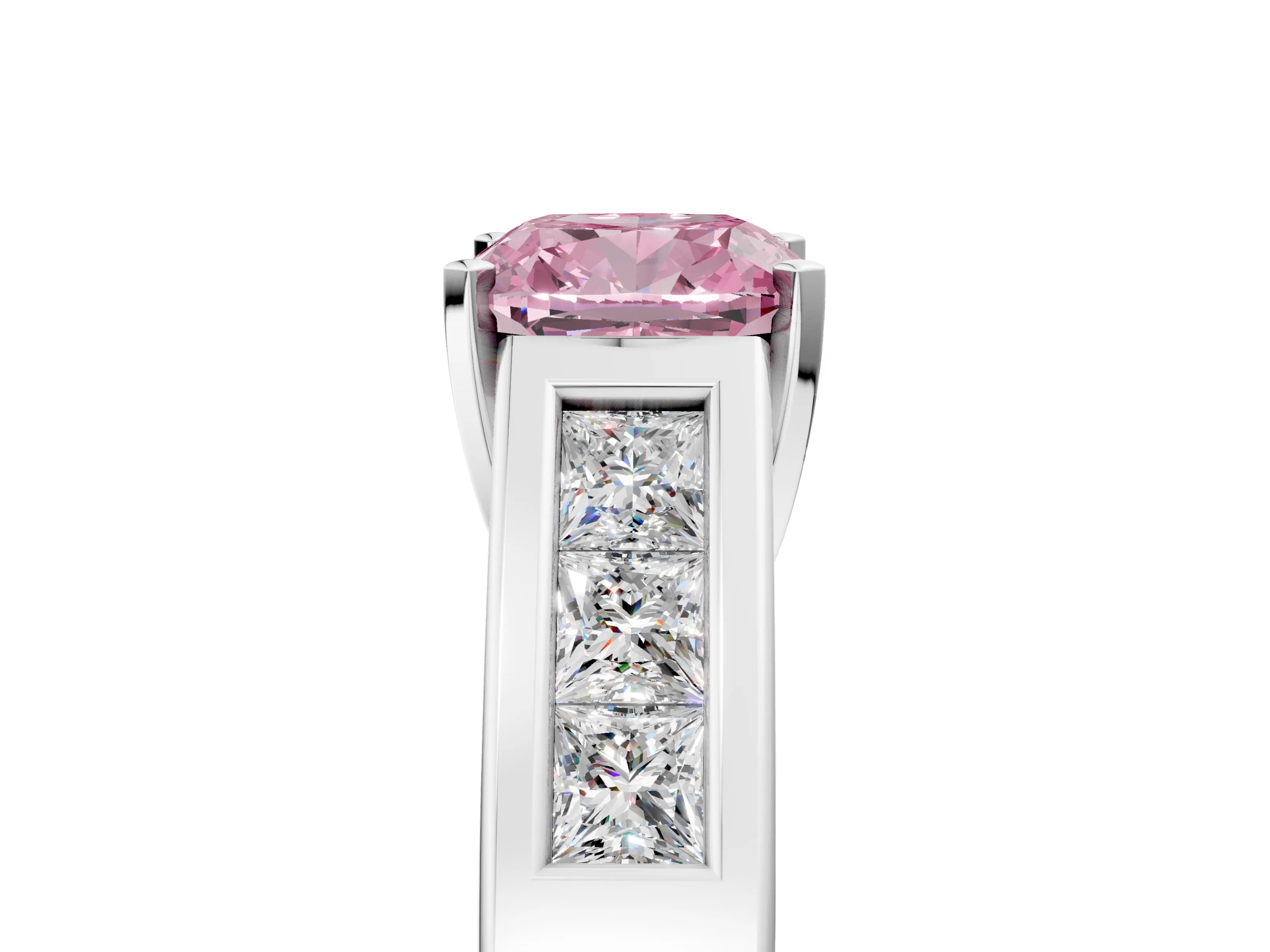 White gold Fancy Pink Cushion Cut Cut Channel Set Solitaire Ring with Four-Prong Setting_5