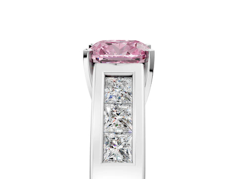 White gold Fancy Pink Cushion Cut Cut Channel Set Solitaire Ring with Four-Prong Setting_5