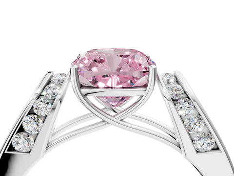 White gold Fancy Pink Cushion Cut Cut Diamond Channel Set Solitaire Ring with Four-Prong Setting_100