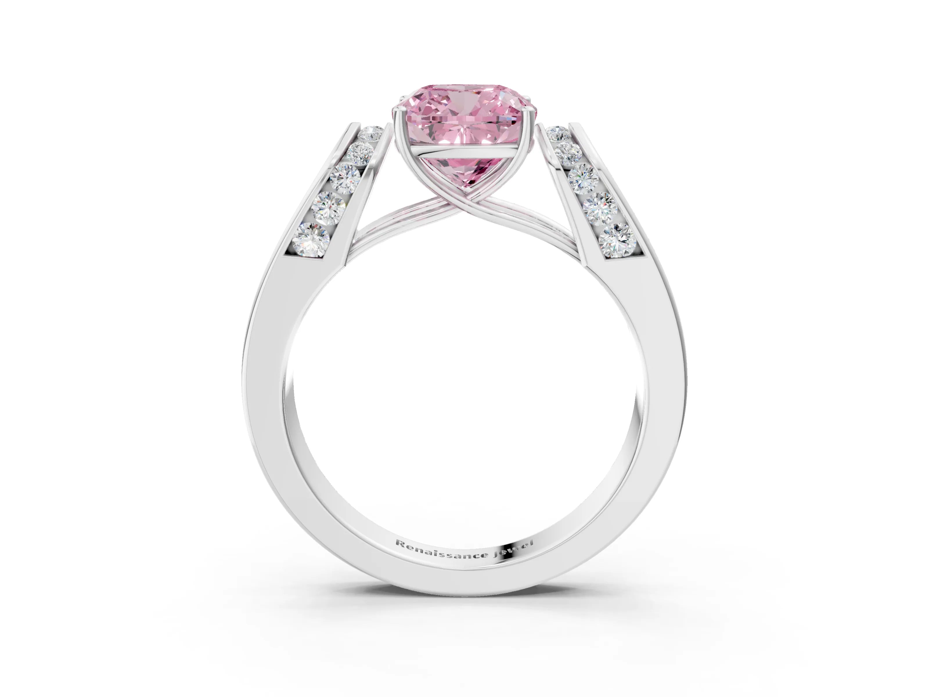 White gold Fancy Pink Cushion Cut Cut Diamond Channel Set Solitaire Ring with Four-Prong Setting_165