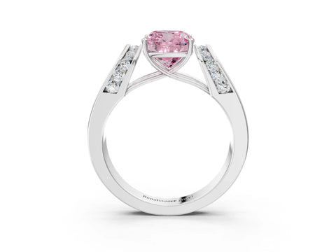 White gold Fancy Pink Cushion Cut Cut Diamond Channel Set Solitaire Ring with Four-Prong Setting_165