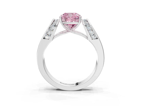 White gold Fancy Pink Cushion Cut Cut Diamond Channel Set Solitaire Ring with Four-Prong Setting_3