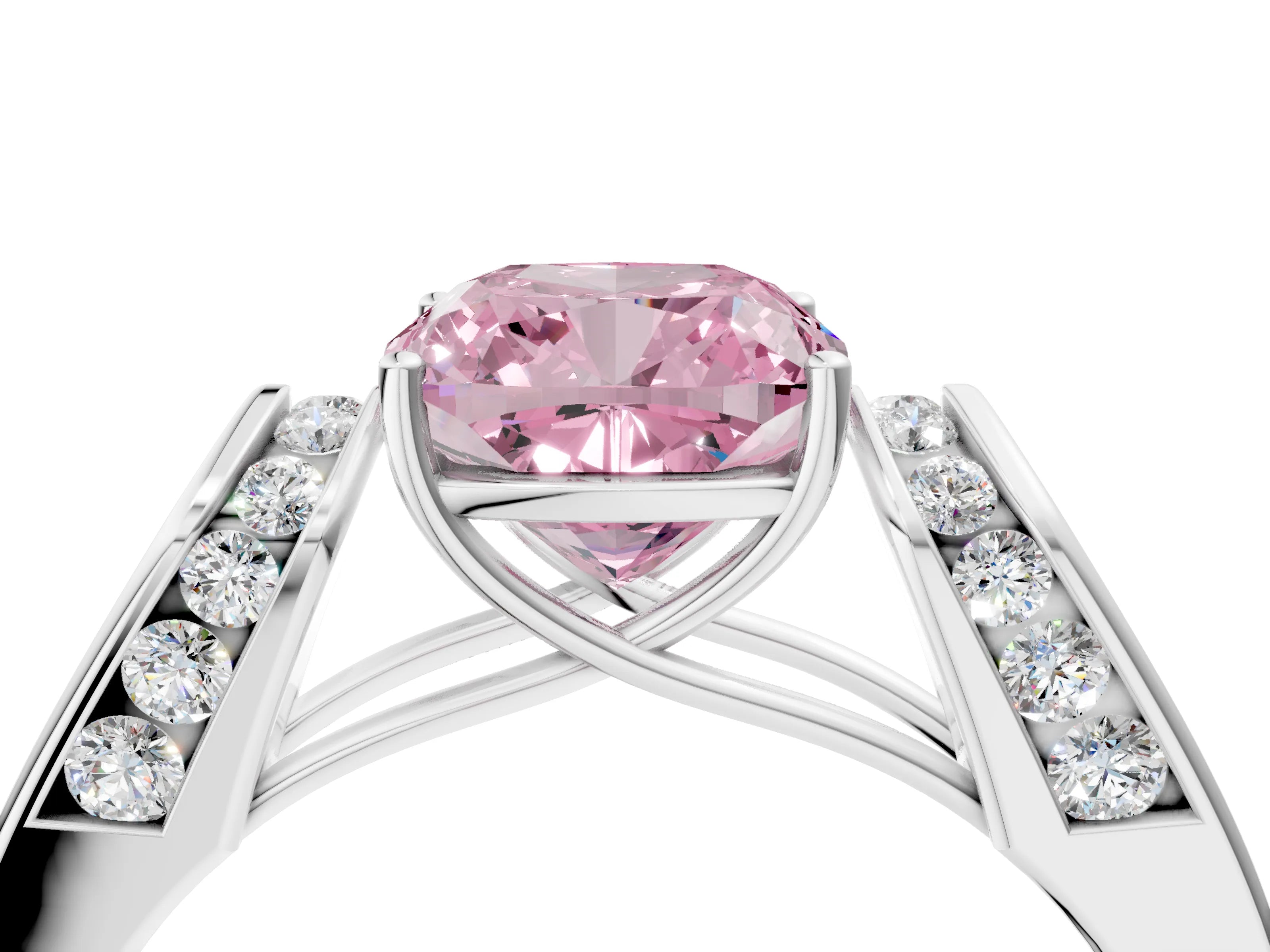 White gold Fancy Pink Cushion Cut Cut Diamond Channel Set Solitaire Ring with Four-Prong Setting_4