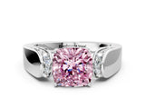 White gold Fancy Pink Cushion Cut Cut Diamond Channel Set Solitaire Ring with Four-Prong Setting_96