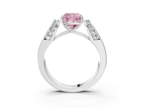 White gold Fancy Pink Cushion Cut Cut Diamond Channel Set Solitaire Ring with Four-Prong Setting_99