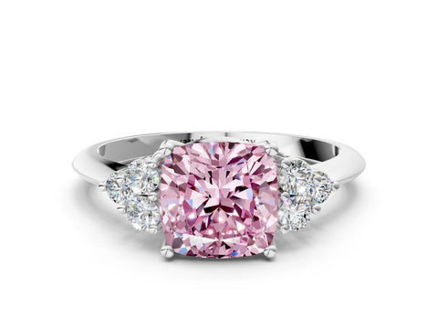 White gold Fancy Pink Cushion Cut Cut Diamond Cluster Ring with Solitaire Band and Four-Prong Setting_12