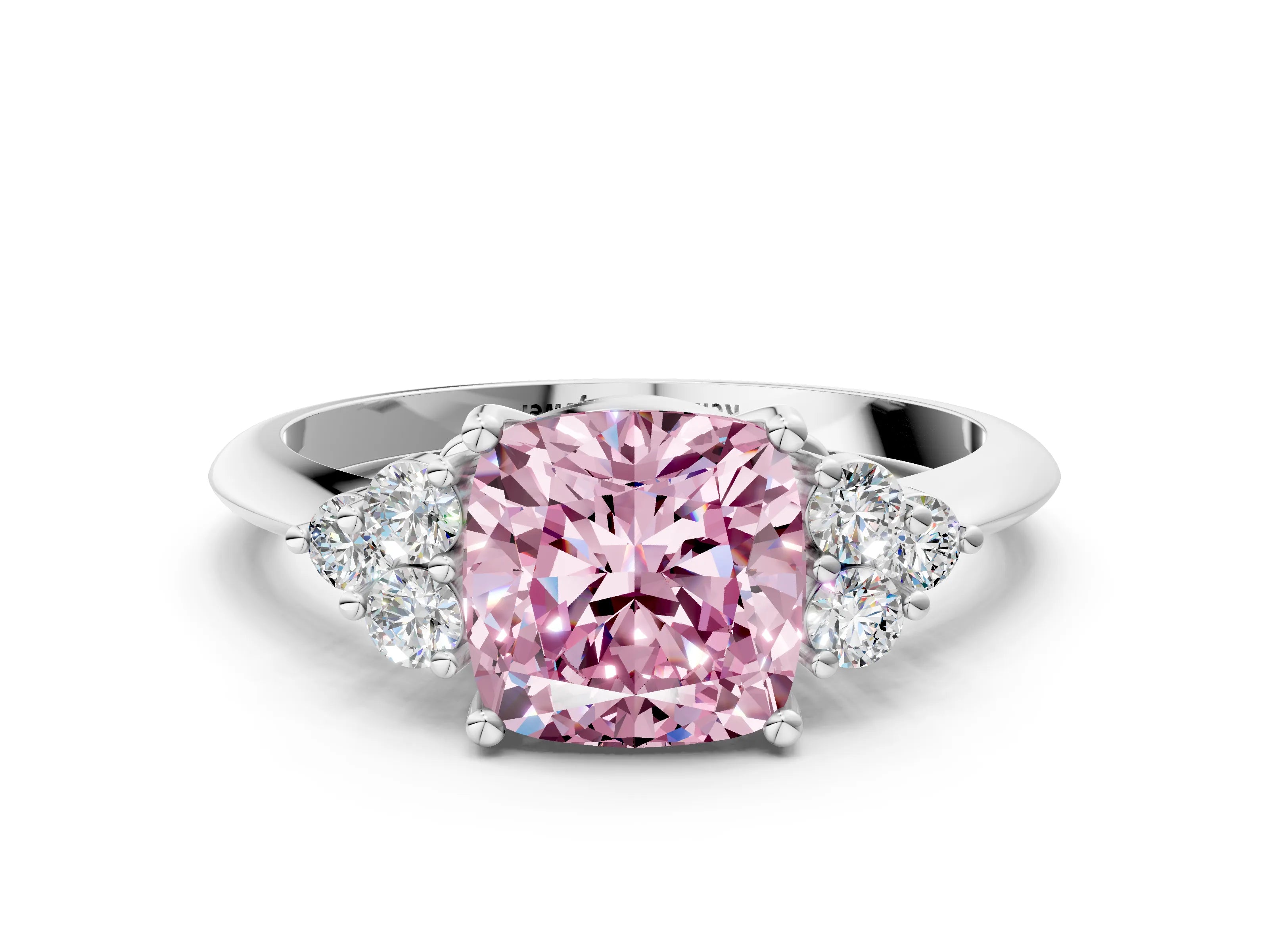 White gold Fancy Pink Cushion Cut Cut Diamond Cluster Ring with Solitaire Band and Four-Prong Setting_12
