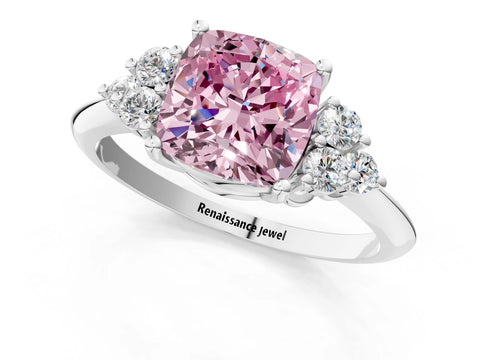 White gold Fancy Pink Cushion Cut Cut Diamond Cluster Ring with Solitaire Band and Four-Prong Setting_13