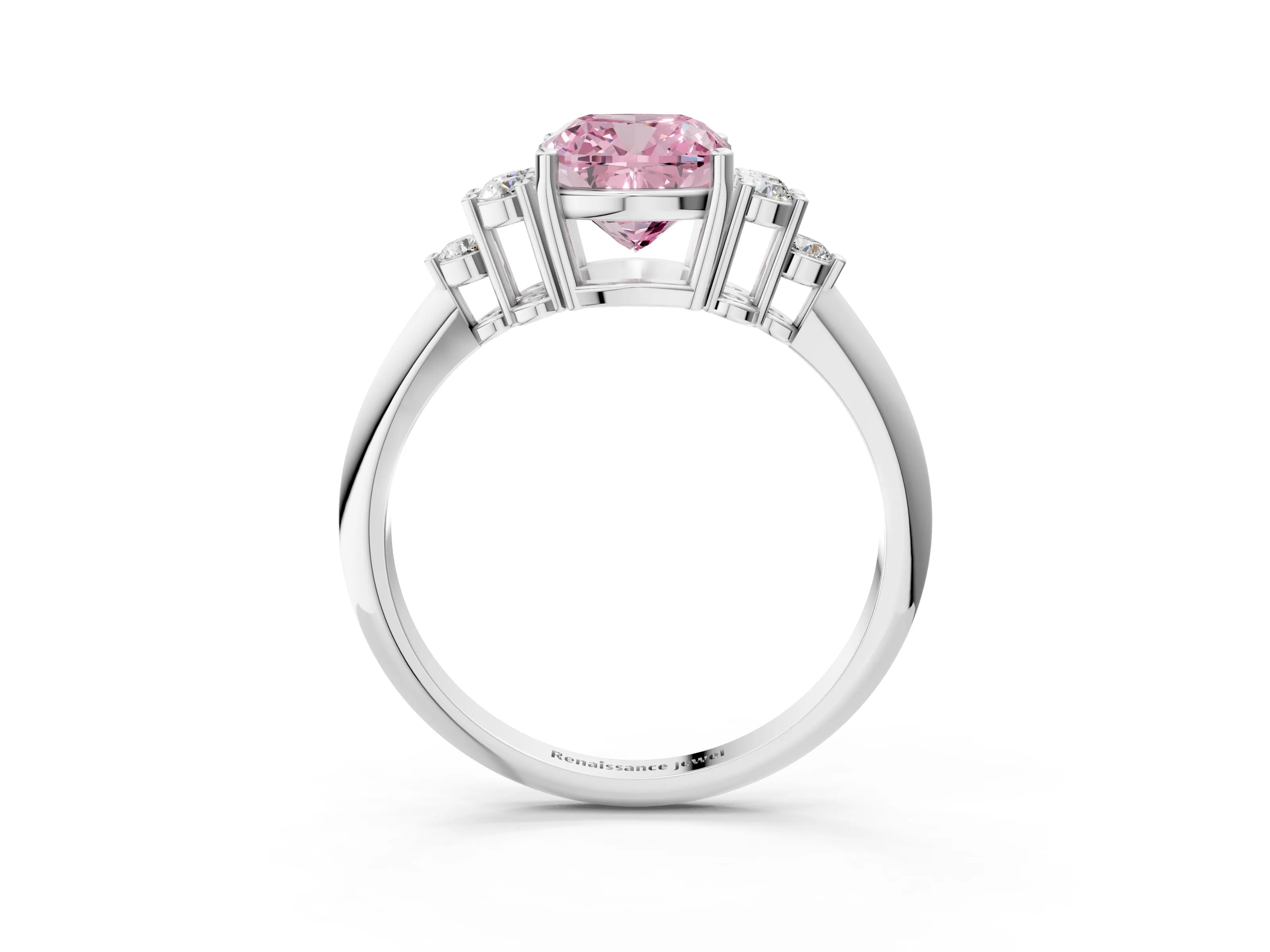 White gold Fancy Pink Cushion Cut Cut Diamond Cluster Ring with Solitaire Band and Four-Prong Setting_15