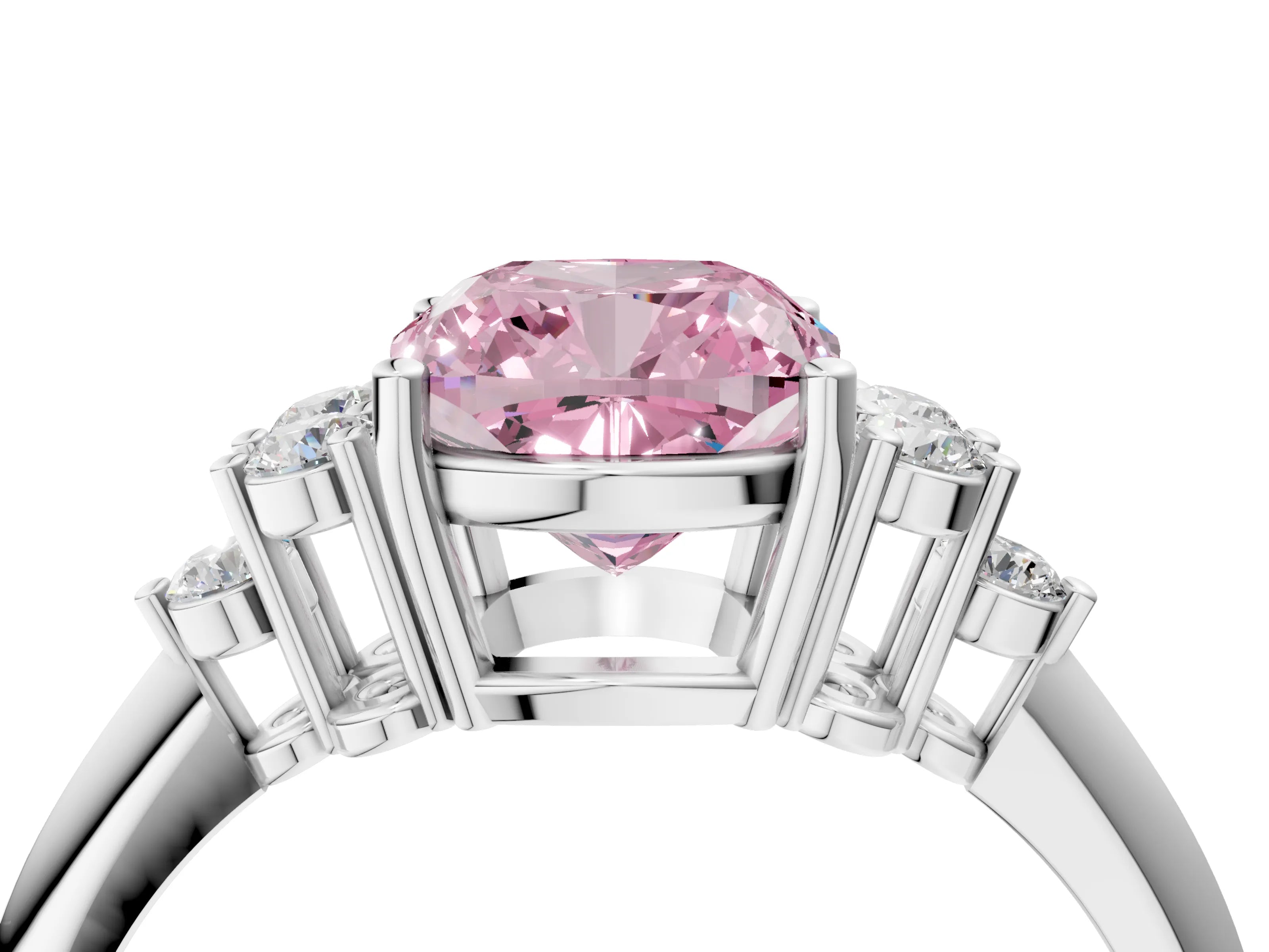 White gold Fancy Pink Cushion Cut Cut Diamond Cluster Ring with Solitaire Band and Four-Prong Setting_16