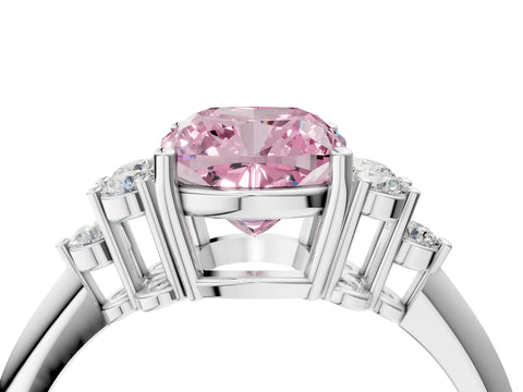 White gold Fancy Pink Cushion Cut Cut Diamond Cluster Ring with Solitaire Band and Four-Prong Setting_16