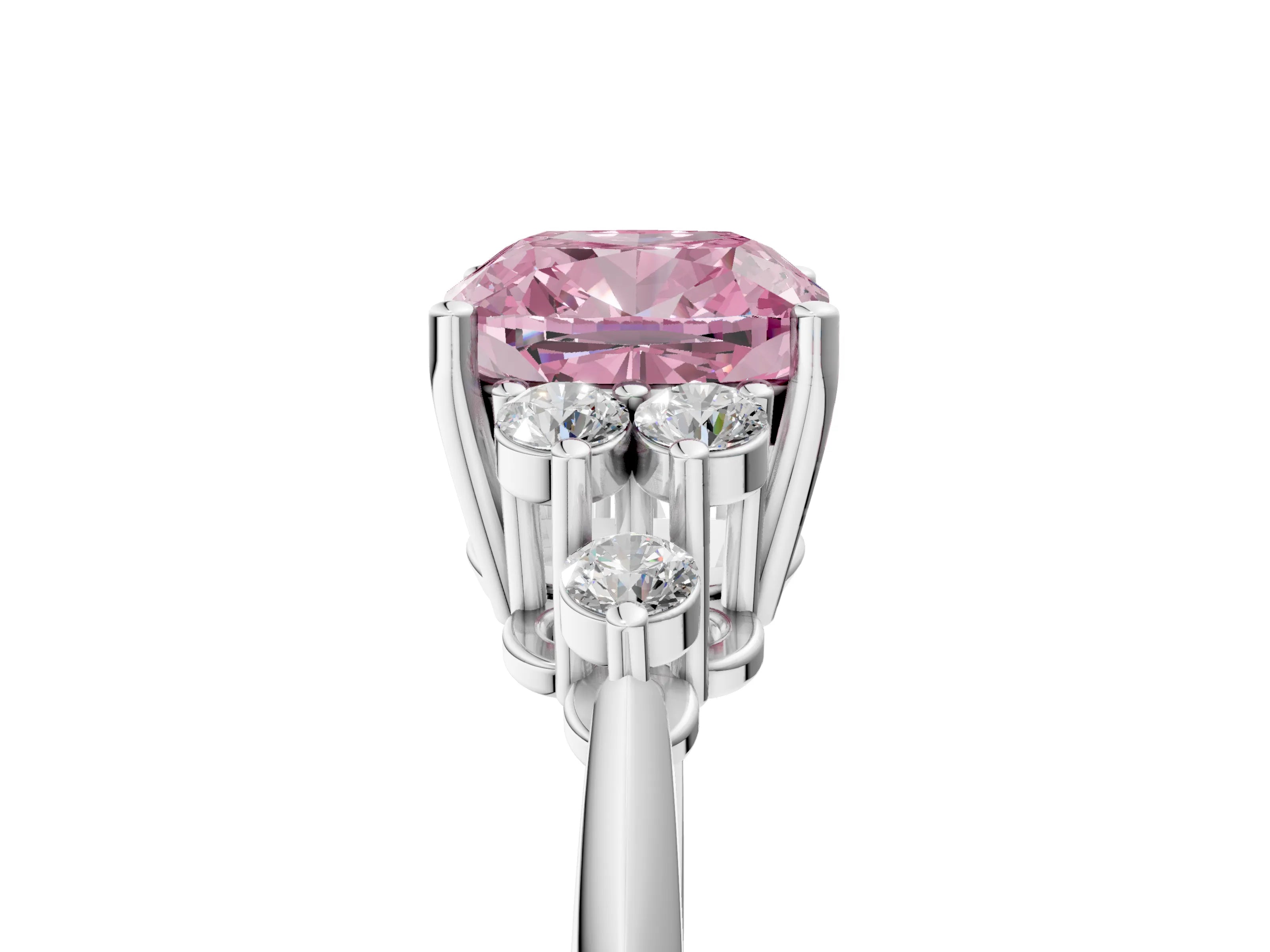 White gold Fancy Pink Cushion Cut Cut Diamond Cluster Ring with Solitaire Band and Four-Prong Setting_17