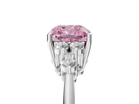 White gold Fancy Pink Cushion Cut Cut Diamond Cluster Ring with Solitaire Band and Four-Prong Setting_17