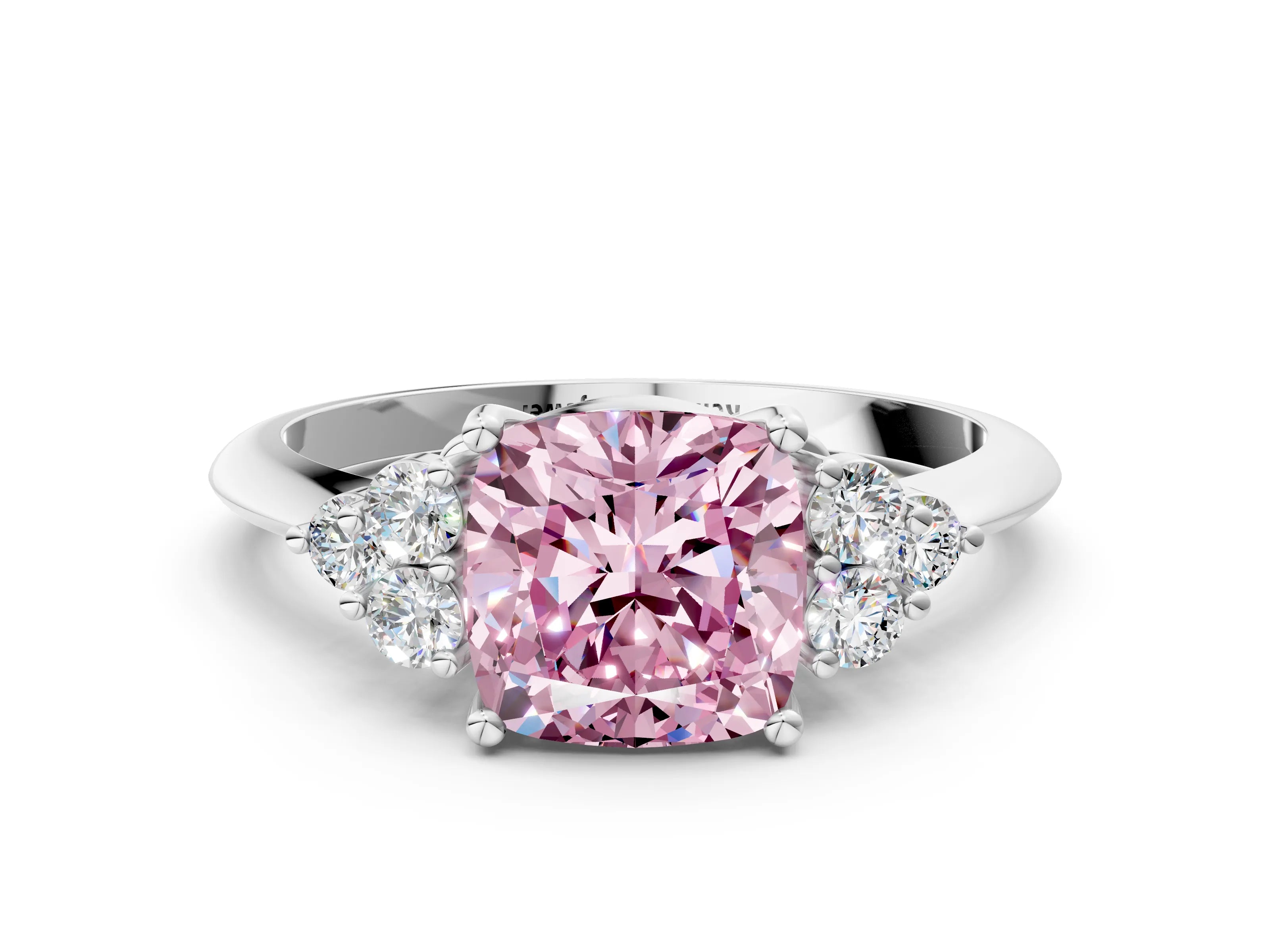 White gold Fancy Pink Cushion Cut Cut Diamond Cluster Ring with Solitaire Band and Four-Prong Setting_24
