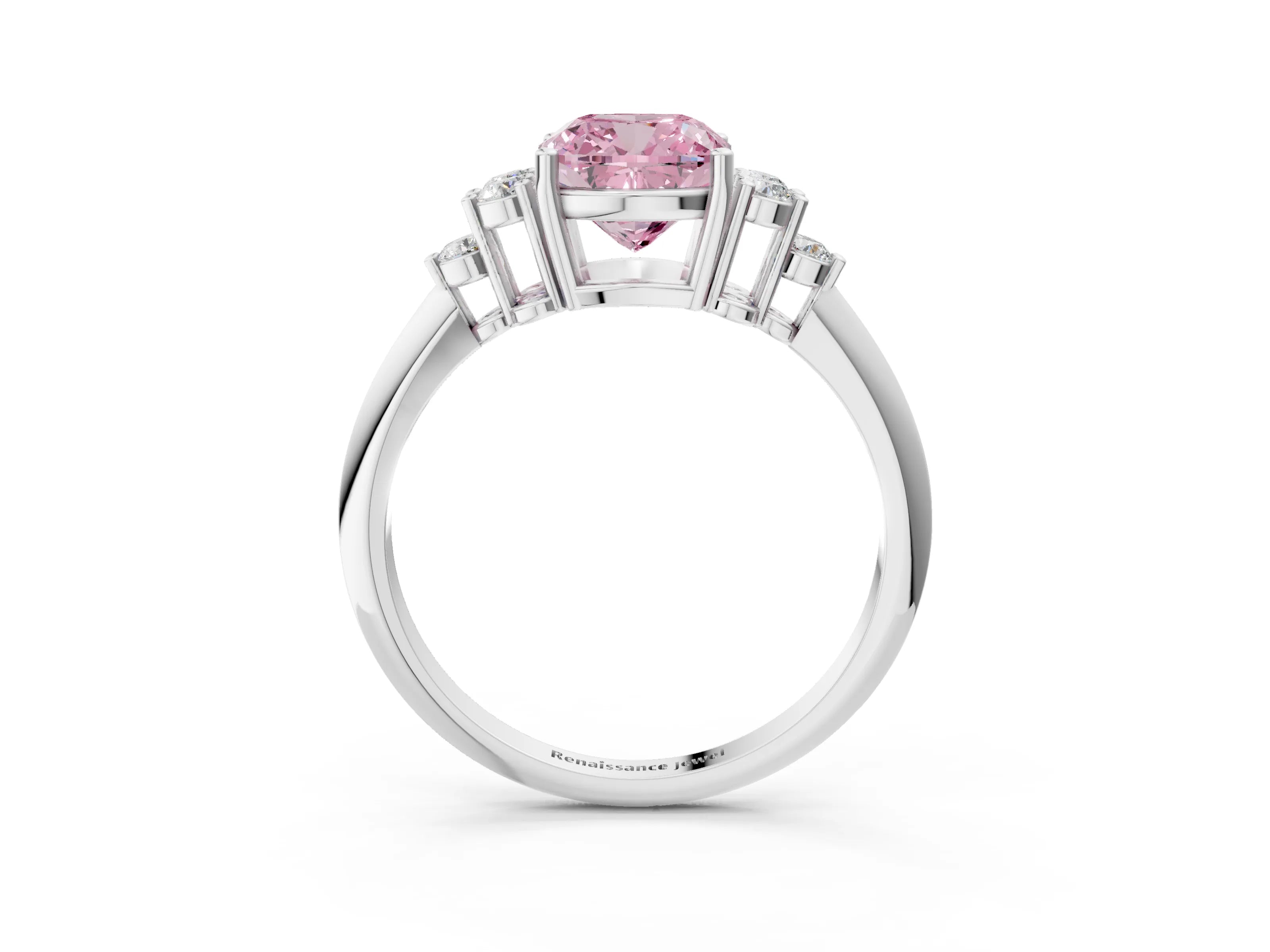 White gold Fancy Pink Cushion Cut Cut Diamond Cluster Ring with Solitaire Band and Four-Prong Setting_27