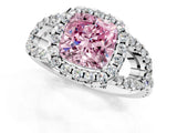White gold Fancy Pink Cushion Cut Cut Diamond Halo Engagement Ring with Open Split Pavé Band_1