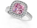 White gold Fancy Pink Cushion Cut-Cut Diamond Halo Engagement Ring with Pave Band and Prong Setting_1