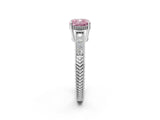 White gold Fancy Pink Cushion Cut Cut Diamond Milgrain Pave Band Four-Prong Setting Ring_17