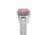 White gold Fancy Pink Cushion Cut Cut Diamond Milgrain Pave Band Four-Prong Setting Ring_20