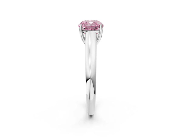 Platinum Fancy Pink Cushion Cut Cut Diamond Solitaire Engagement Ring with Tapered Plain Band and Four-Prong Setting