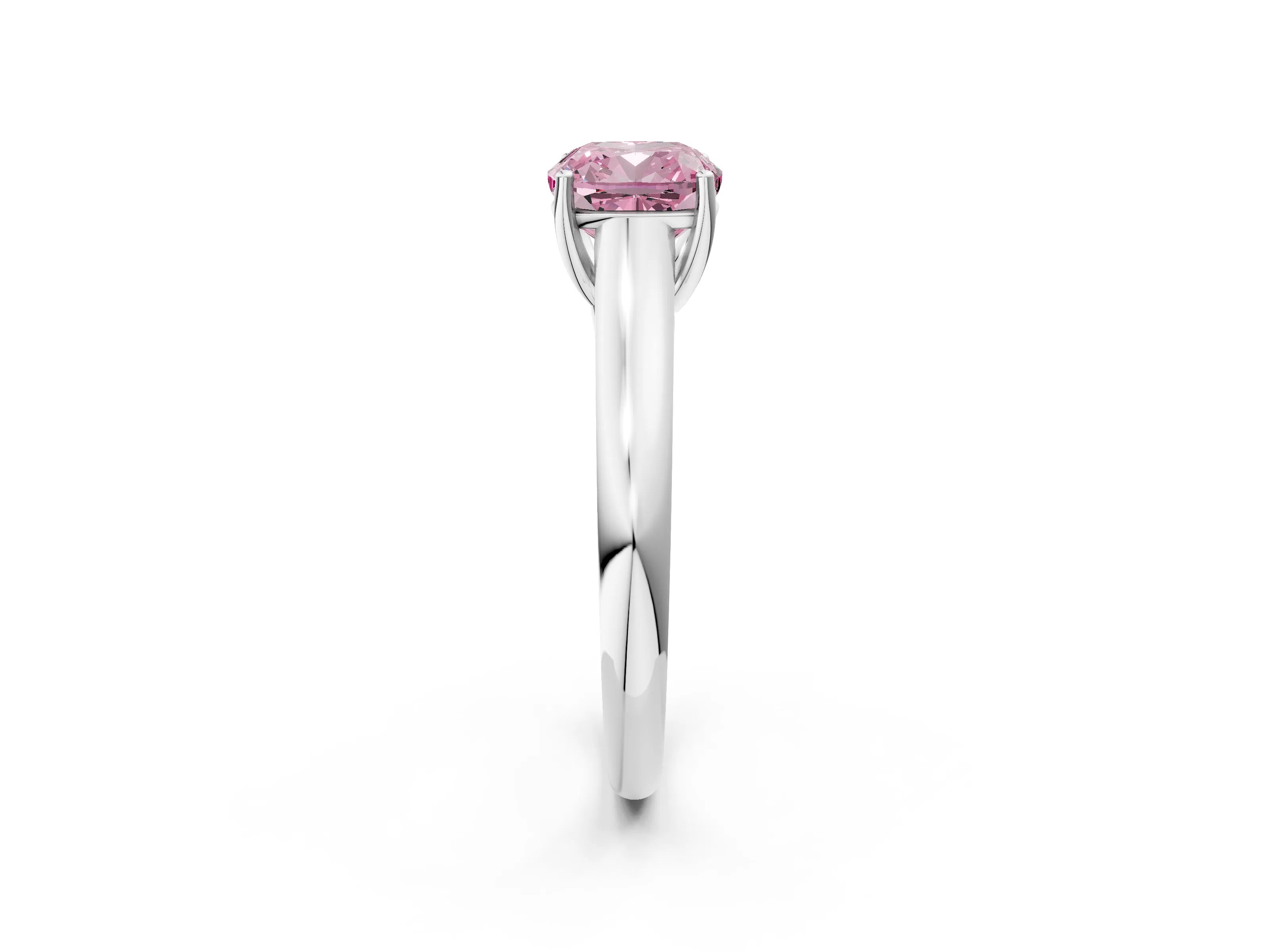 White gold Fancy Pink Cushion Cut Cut Diamond Solitaire Engagement Ring with Tapered Plain Band and Four-Prong Setting_14