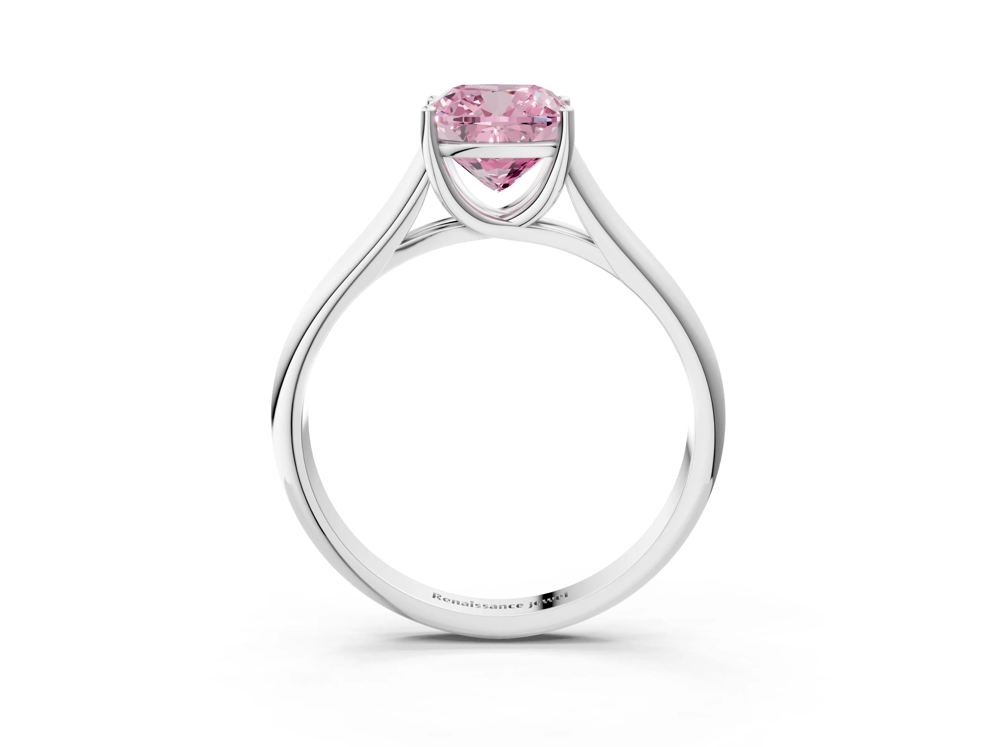 White gold Fancy Pink Cushion Cut Cut Diamond Solitaire Engagement Ring with Tapered Plain Band and Four-Prong Setting_15