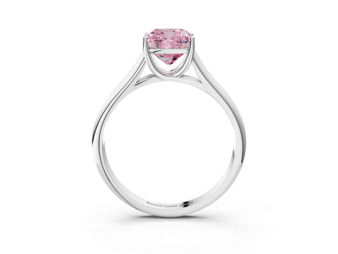 White gold Fancy Pink Cushion Cut Cut Diamond Solitaire Engagement Ring with Tapered Plain Band and Four-Prong Setting_15